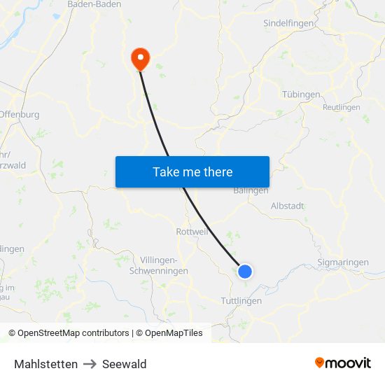 Mahlstetten to Seewald map