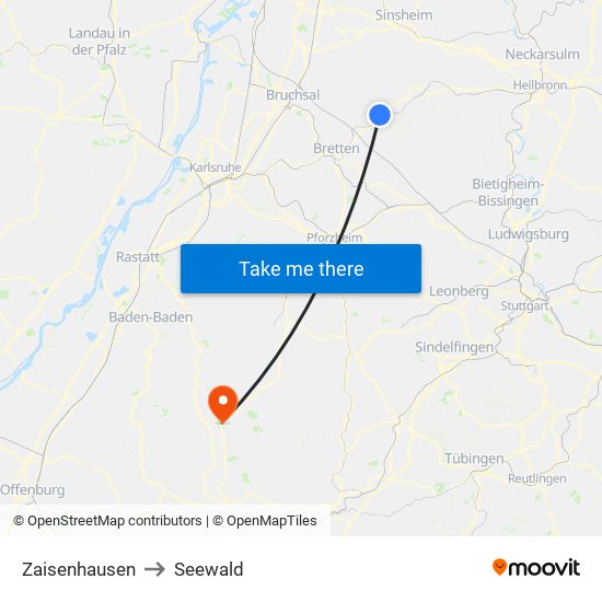 Zaisenhausen to Seewald map