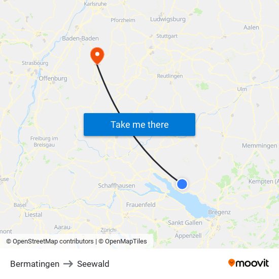 Bermatingen to Seewald map