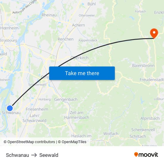 Schwanau to Seewald map