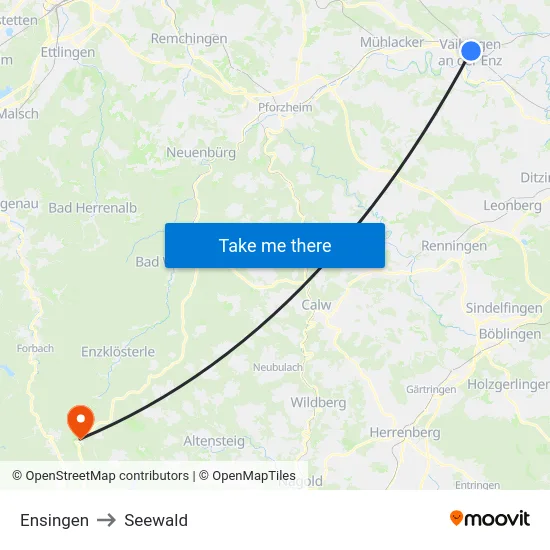 Ensingen to Seewald map