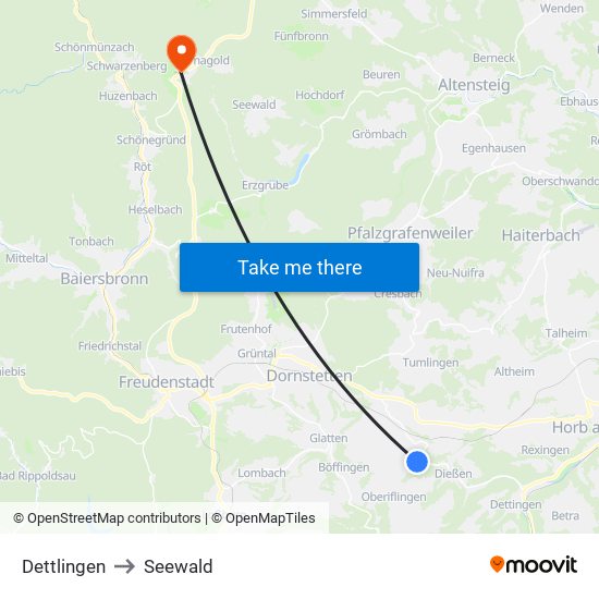 Dettlingen to Seewald map