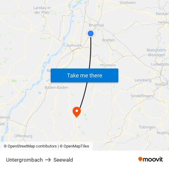 Untergrombach to Seewald map