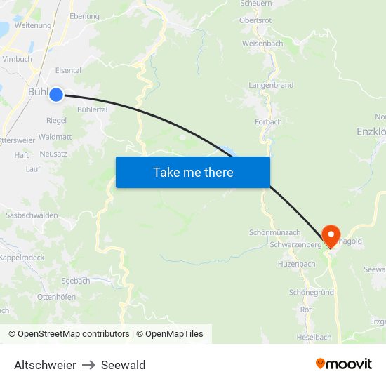 Altschweier to Seewald map
