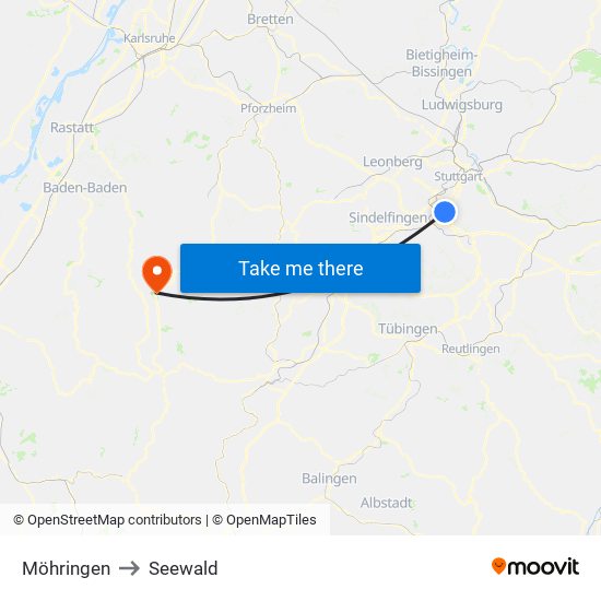 Möhringen to Seewald map