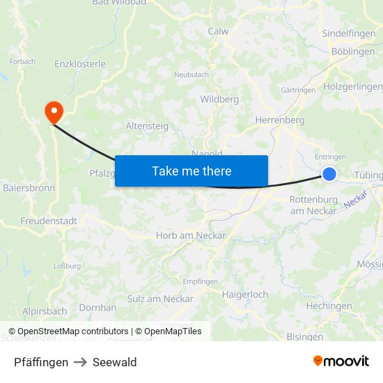 Pfäffingen to Seewald map