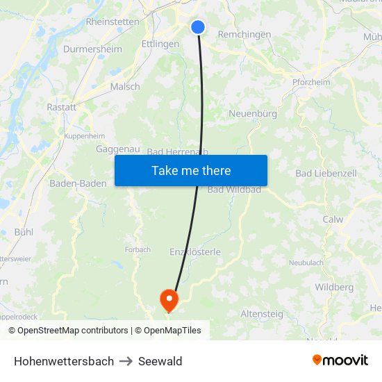 Hohenwettersbach to Seewald map