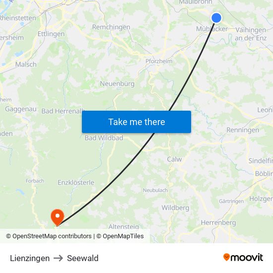 Lienzingen to Seewald map