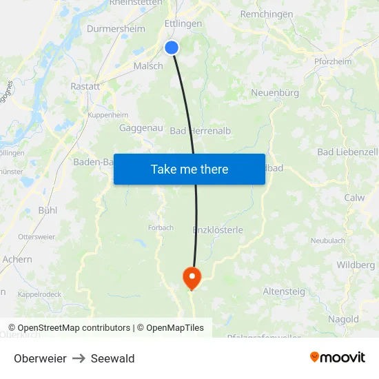 Oberweier to Seewald map