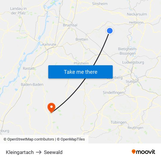 Kleingartach to Seewald map