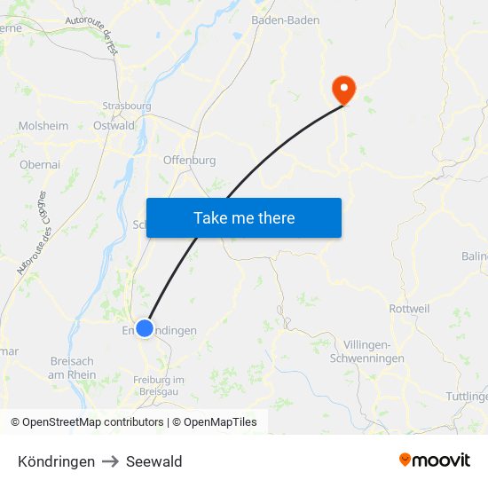 Köndringen to Seewald map