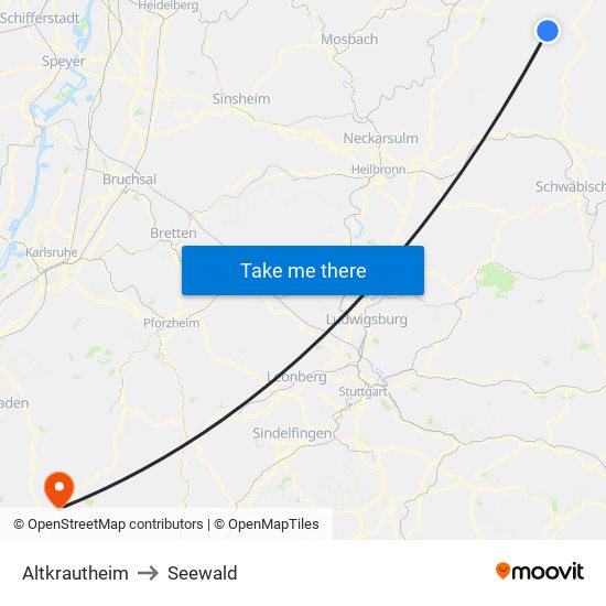 Altkrautheim to Seewald map