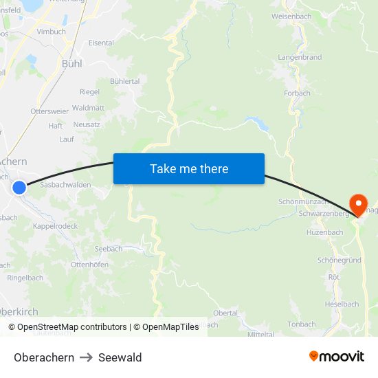 Oberachern to Seewald map