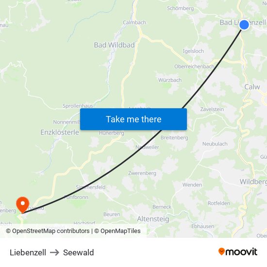 Liebenzell to Seewald map