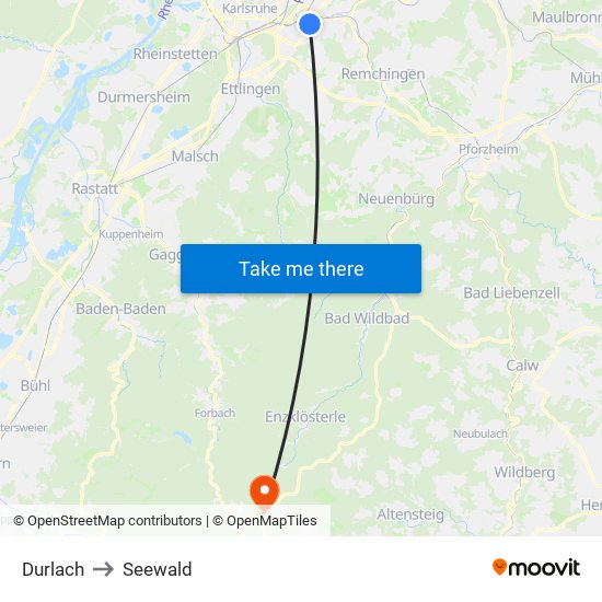 Durlach to Seewald map