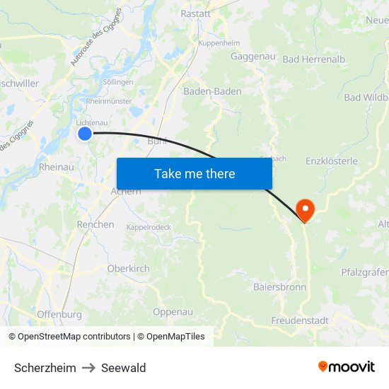 Scherzheim to Seewald map