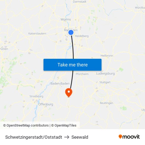 Schwetzingerstadt/Oststadt to Seewald map