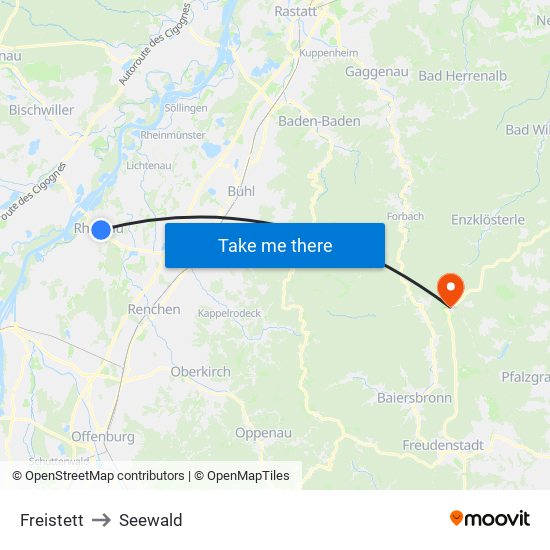 Freistett to Seewald map