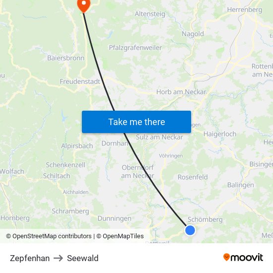 Zepfenhan to Seewald map