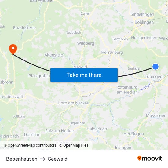 Bebenhausen to Seewald map