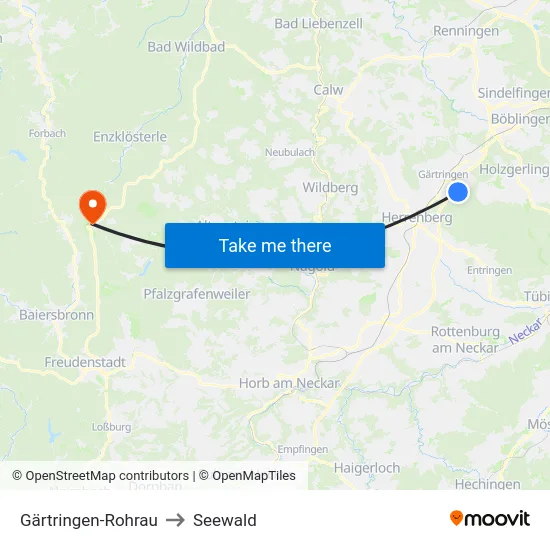 Gärtringen-Rohrau to Seewald map