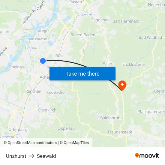 Unzhurst to Seewald map