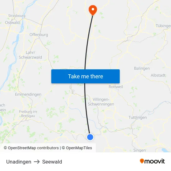 Unadingen to Seewald map