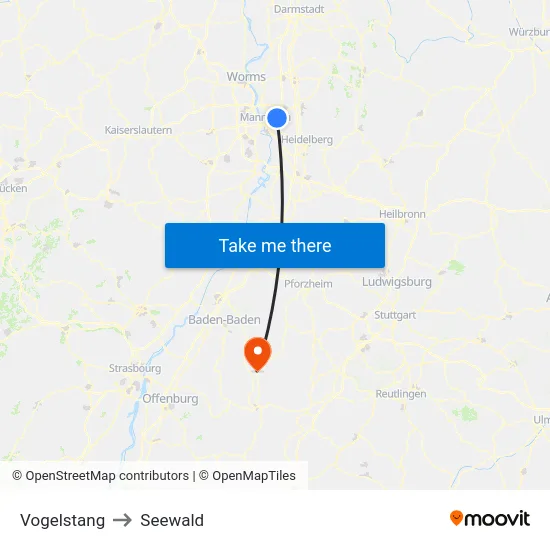 Vogelstang to Seewald map