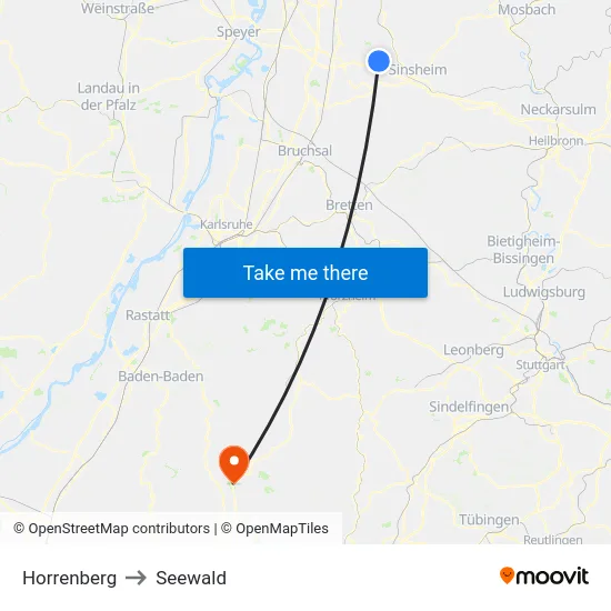 Horrenberg to Seewald map