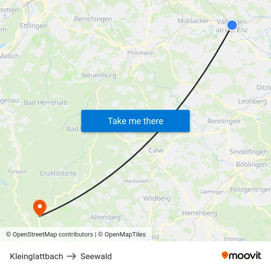 Kleinglattbach to Seewald map