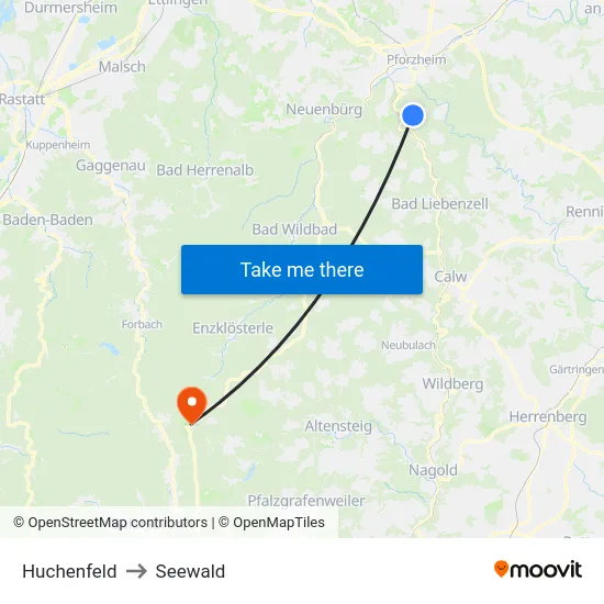 Huchenfeld to Seewald map