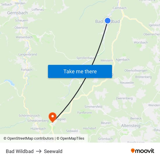 Bad Wildbad to Seewald map