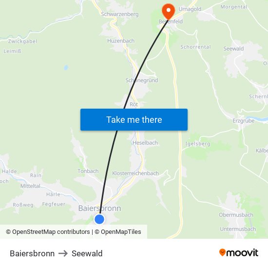 Baiersbronn to Seewald map