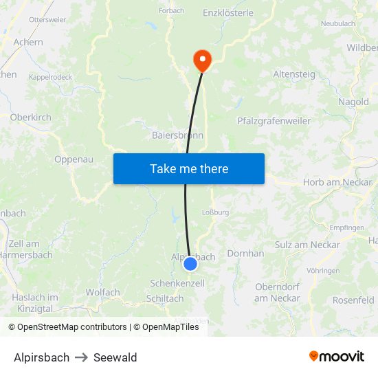 Alpirsbach to Seewald map