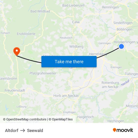 Altdorf to Seewald map