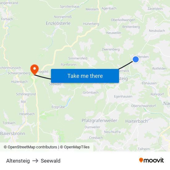 Altensteig to Seewald map