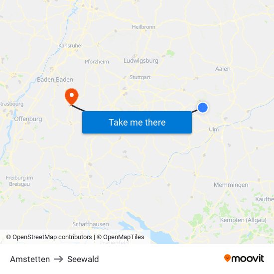 Amstetten to Seewald map