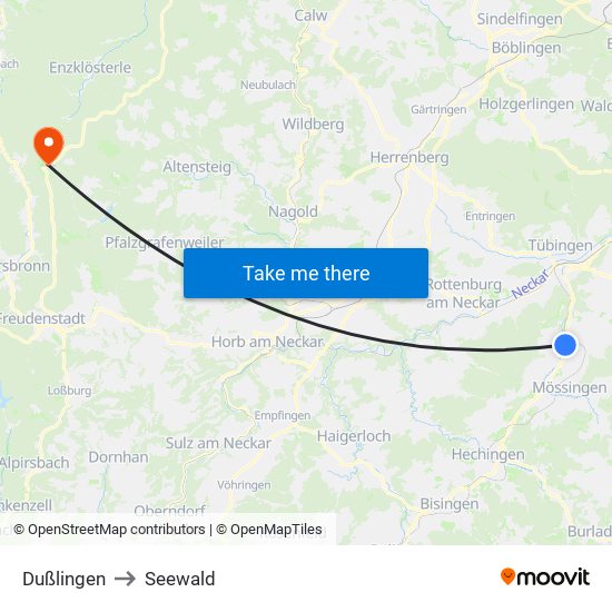 Dußlingen to Seewald map