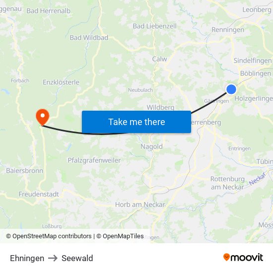 Ehningen to Seewald map