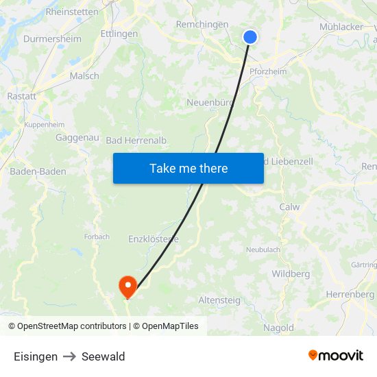 Eisingen to Seewald map