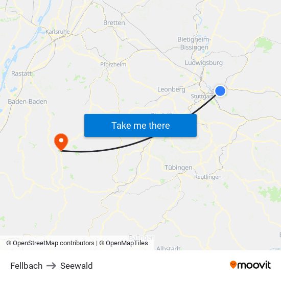 Fellbach to Seewald map