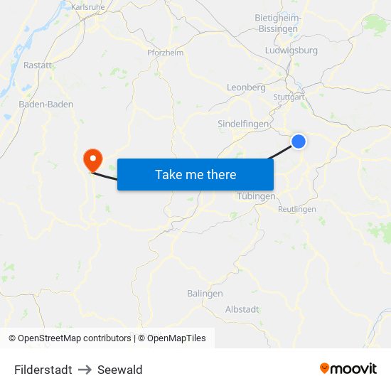 Filderstadt to Seewald map