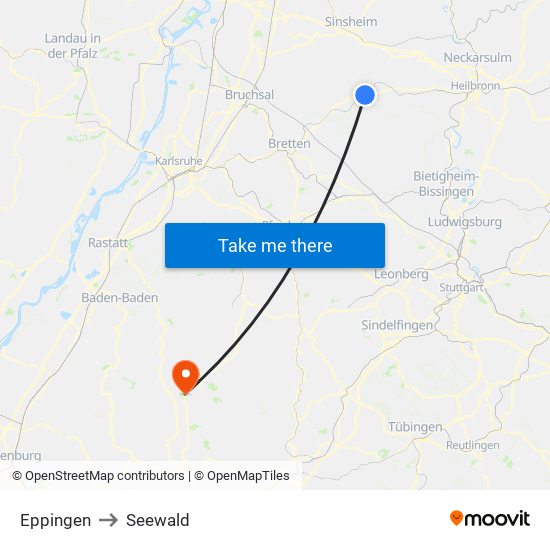 Eppingen to Seewald map