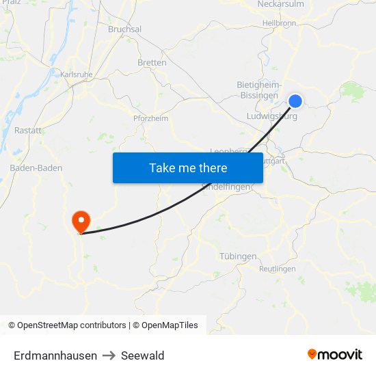 Erdmannhausen to Seewald map