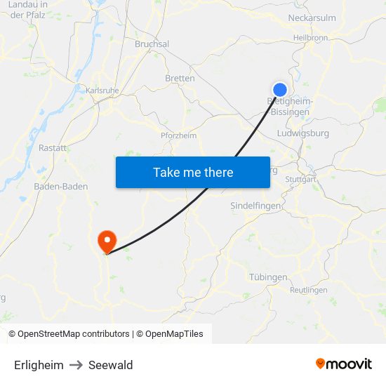 Erligheim to Seewald map