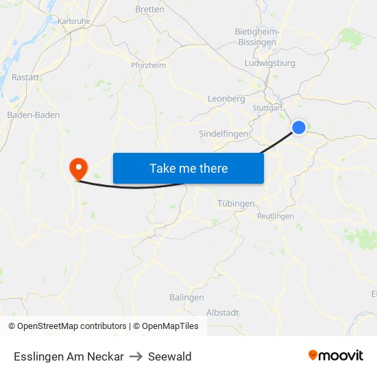 Esslingen Am Neckar to Seewald map