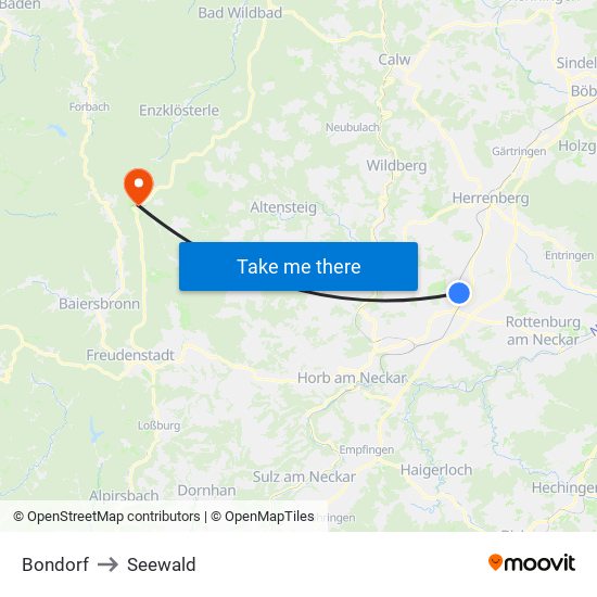 Bondorf to Seewald map