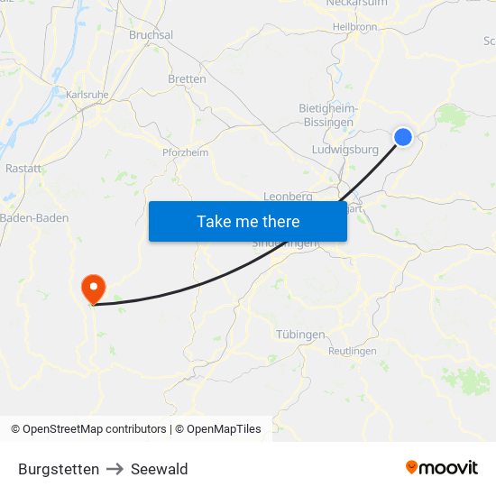 Burgstetten to Seewald map