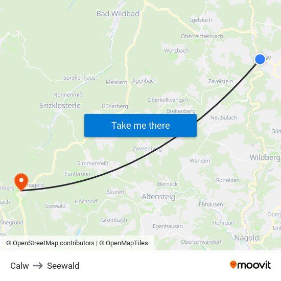 Calw to Seewald map