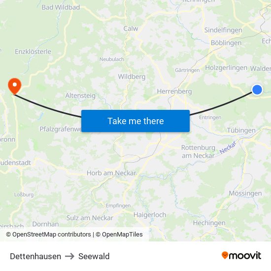Dettenhausen to Seewald map